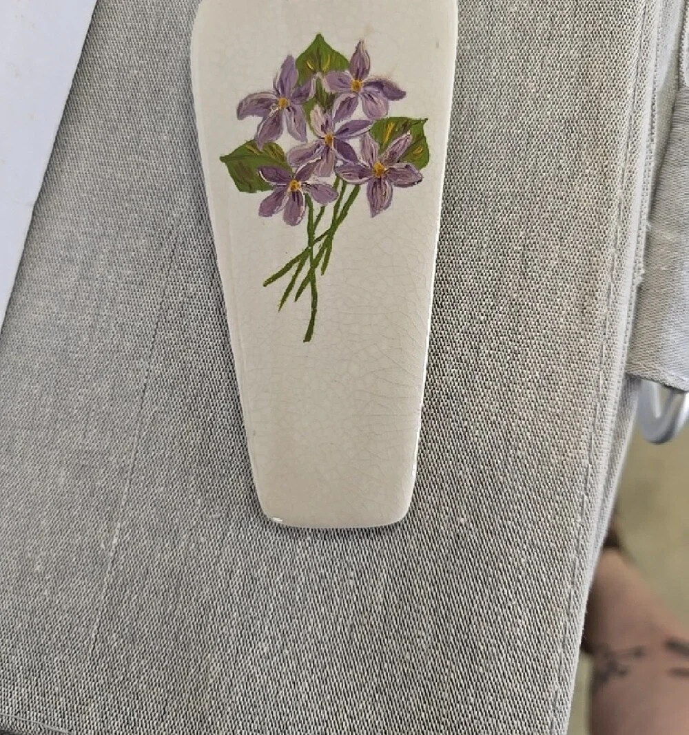Antique Ceramic Purple Floral Cake Server - White